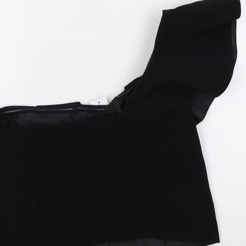 Topshop Womens Black Polyester Cropped Blouse Size 6 One Shoulder - Ruffle