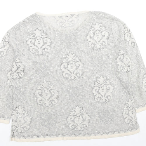 Warehouse Womens Grey Round Neck Geometric Acrylic Pullover Jumper Size 14