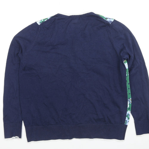 Lands' End Womens Blue Round Neck Polka Dot Cotton Cardigan Jumper Size 14 - Size 14-16, Flowers