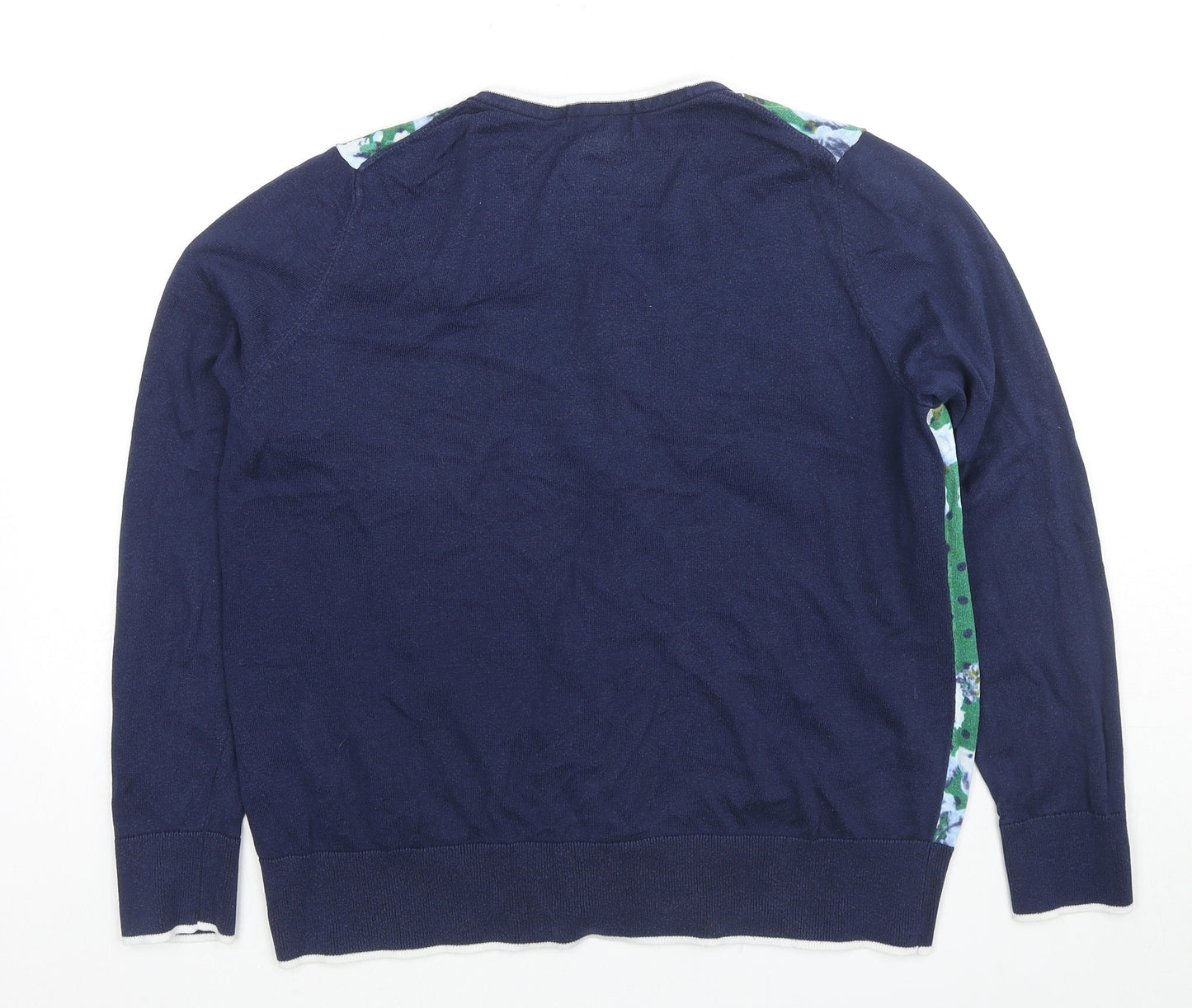 Lands' End Womens Blue Round Neck Polka Dot Cotton Cardigan Jumper Size 14 - Size 14-16, Flowers