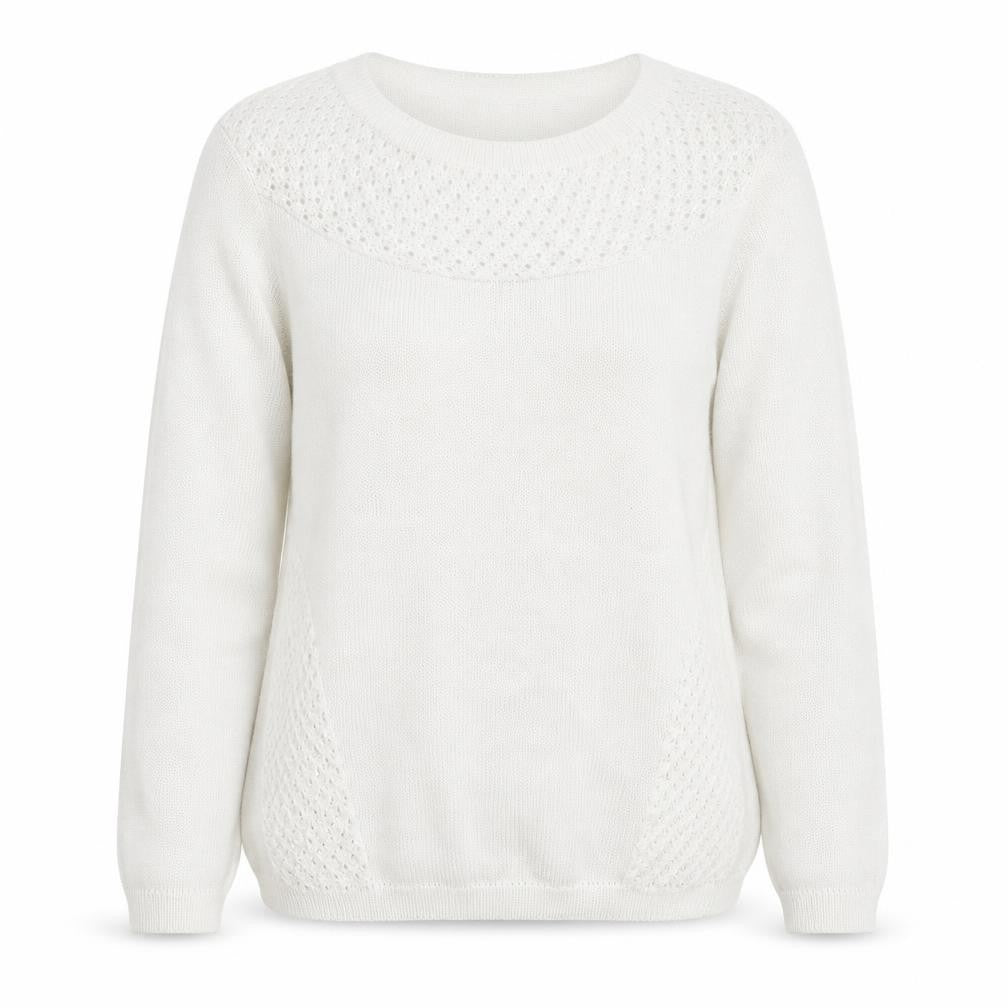Front view of Classics women’s white round neck acrylic jumper, size S