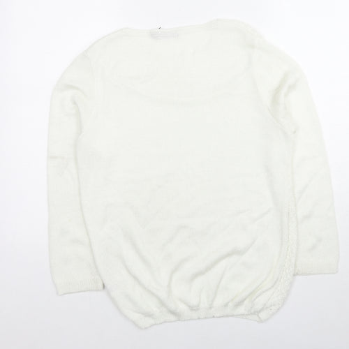 Classics Womens White Round Neck Acrylic Pullover Jumper Size S