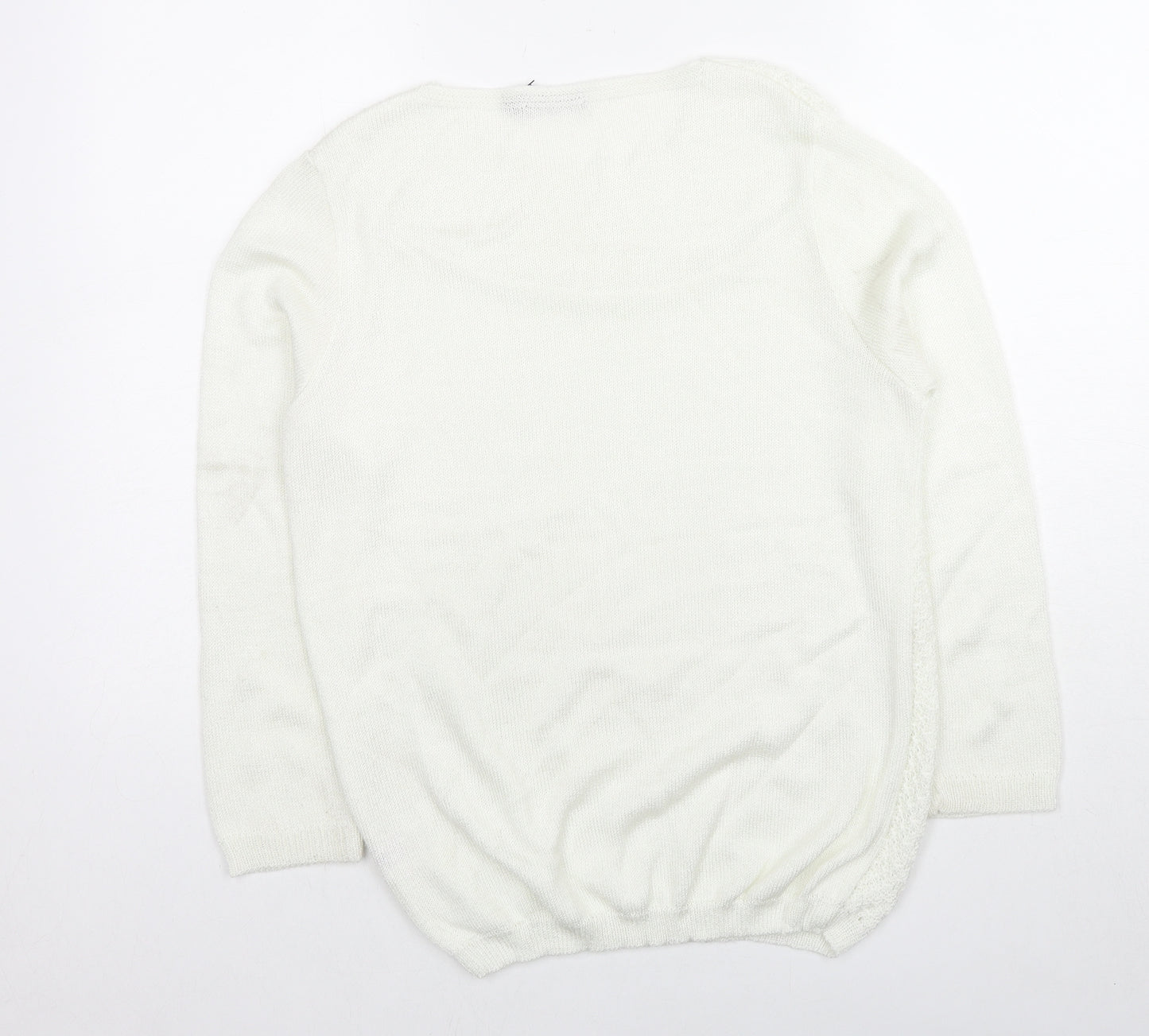 Classics Womens White Round Neck Acrylic Pullover Jumper Size S