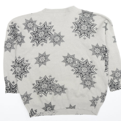 Elegance Womens Red Roll Neck Geometric Wool Pullover Jumper Size M - Sequin/Beaded Detail Snowflakes