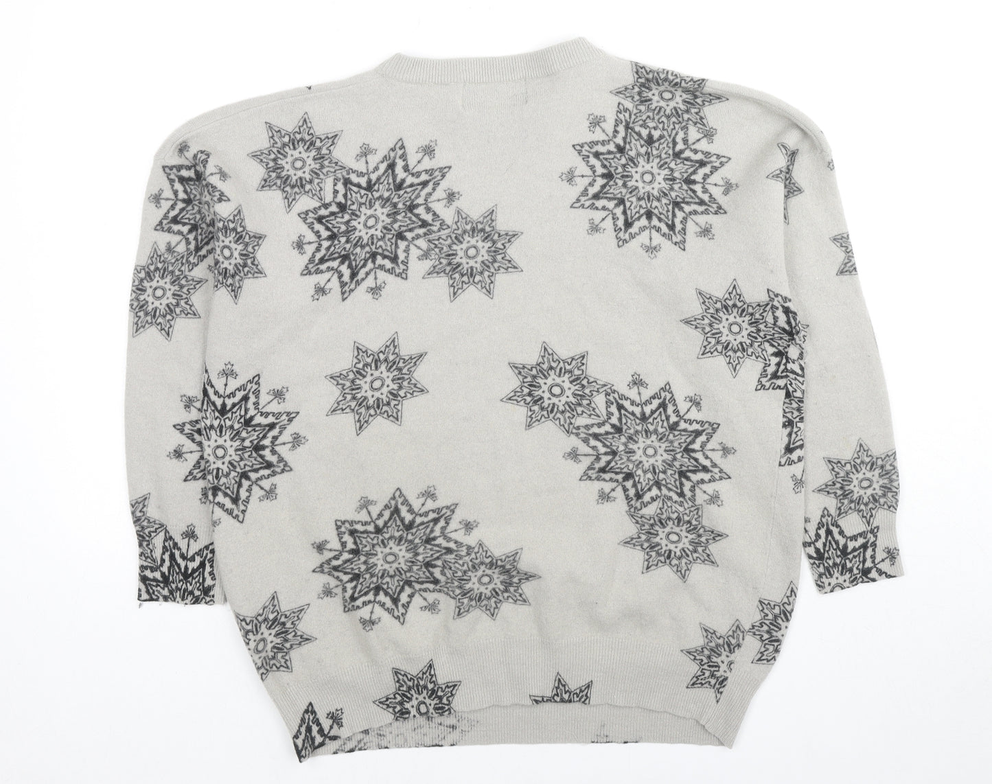 Elegance Womens Red Roll Neck Geometric Wool Pullover Jumper Size M - Sequin/Beaded Detail Snowflakes