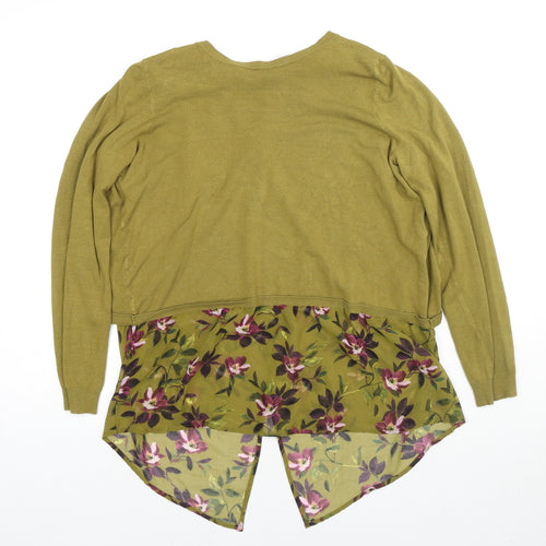 Oasis Womens Green Round Neck Floral Viscose Pullover Jumper Size M