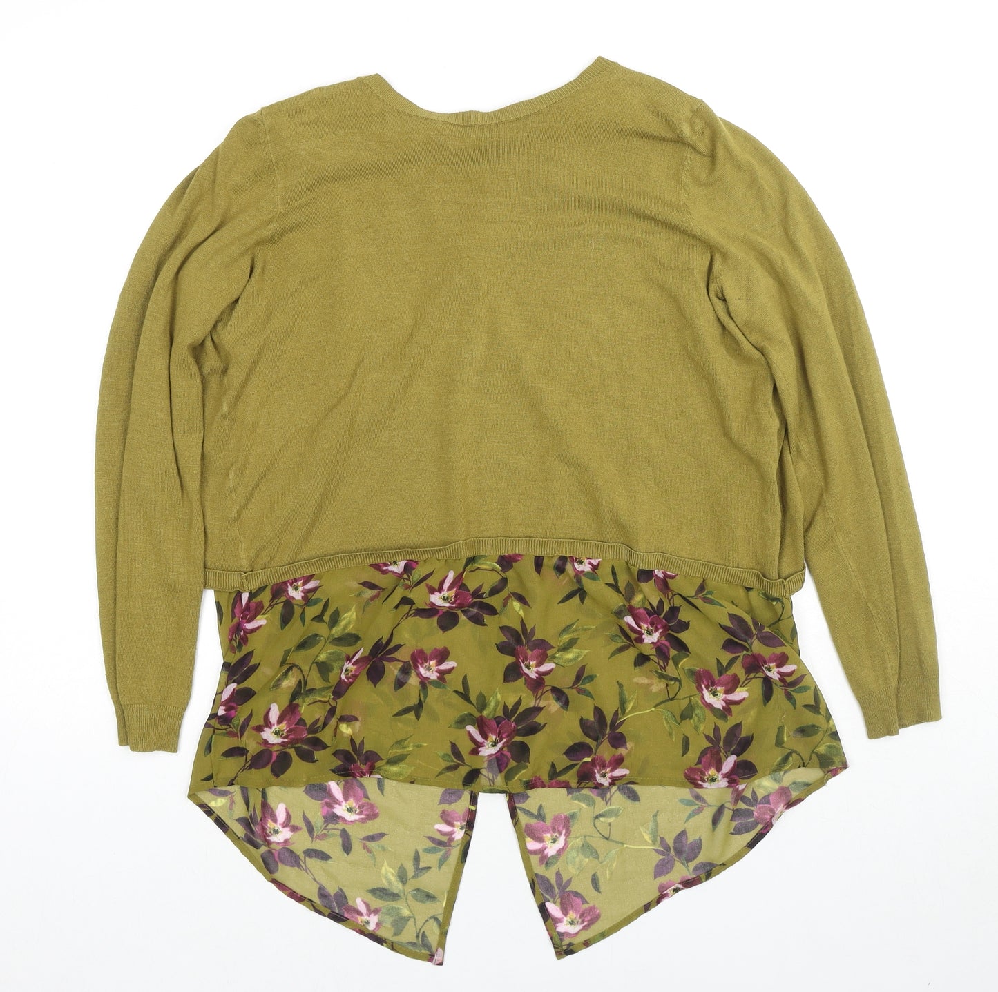 Oasis Womens Green Round Neck Floral Viscose Pullover Jumper Size M