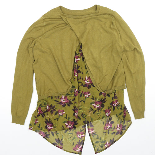 Oasis Womens Green Round Neck Floral Viscose Pullover Jumper Size M