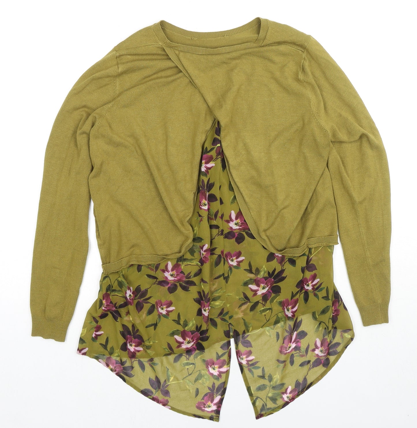 Oasis Womens Green Round Neck Floral Viscose Pullover Jumper Size M