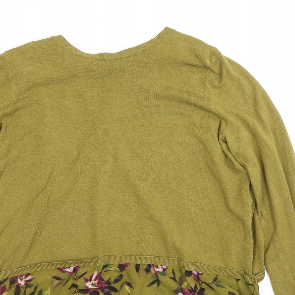 Oasis Womens Green Round Neck Floral Viscose Pullover Jumper Size M