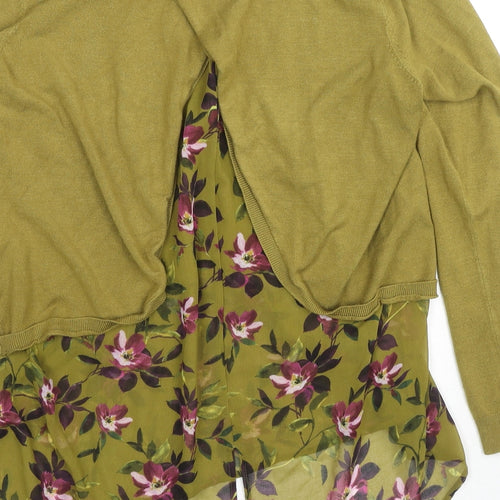 Oasis Womens Green Round Neck Floral Viscose Pullover Jumper Size M
