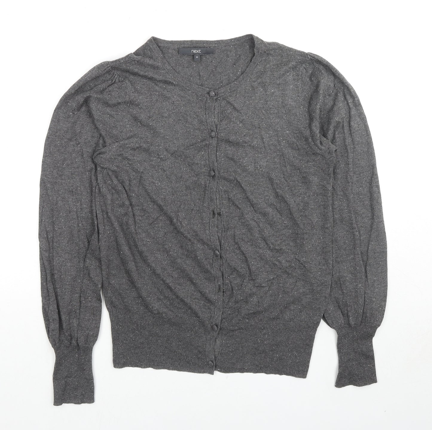 NEXT Womens Grey Round Neck Cotton Cardigan Jumper Size 10