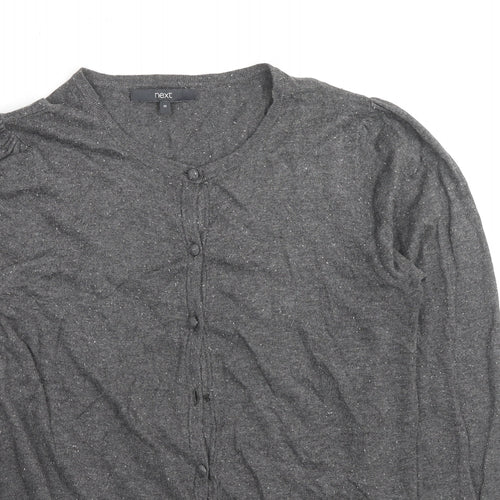 NEXT Womens Grey Round Neck Cotton Cardigan Jumper Size 10