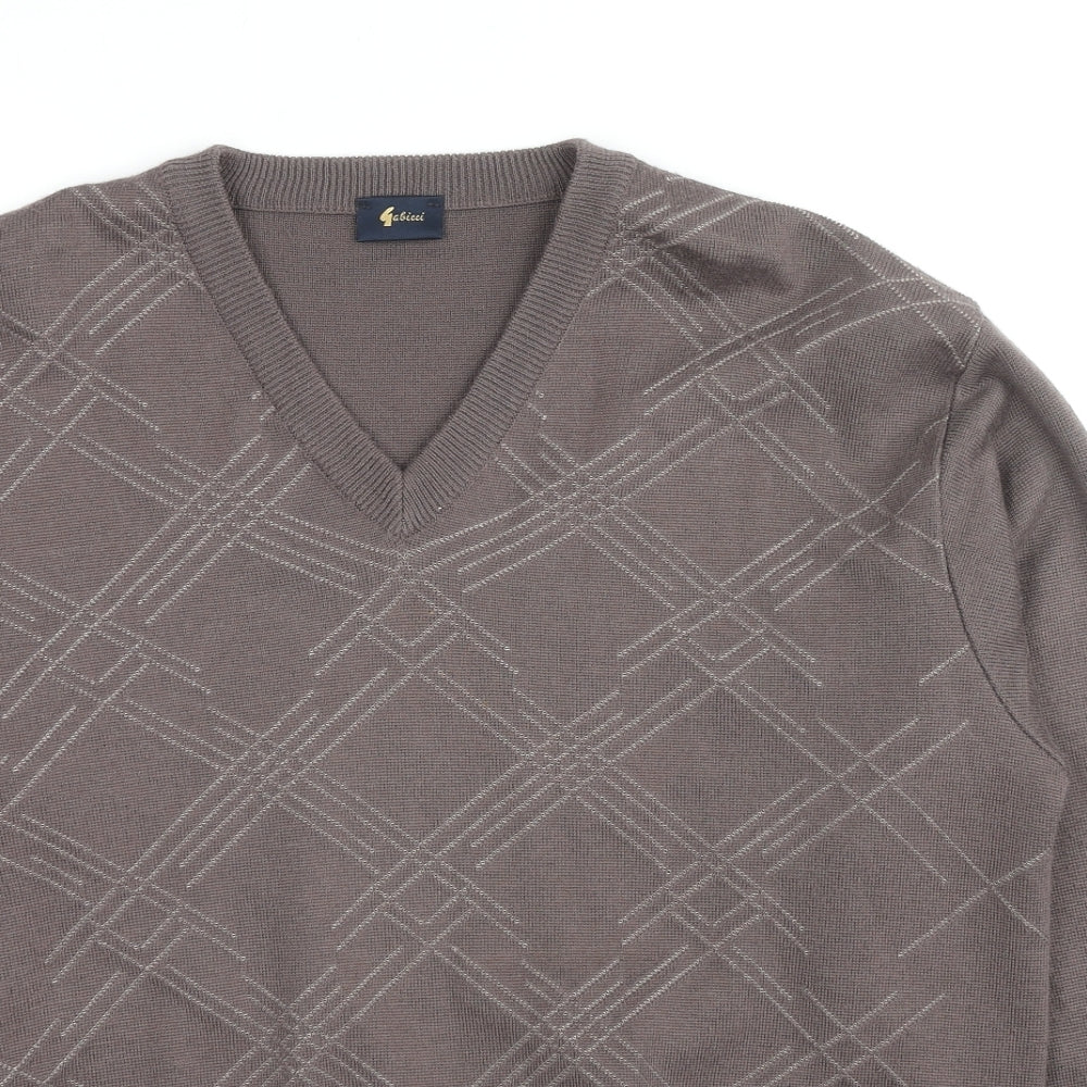 Gabicci Mens Brown Round Neck Geometric Wool Pullover Jumper Size L Long Sleeve