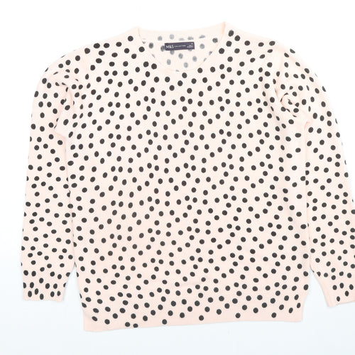 Marks and Spencer Womens Beige Round Neck Polka Dot Acrylic Pullover Jumper Size 14