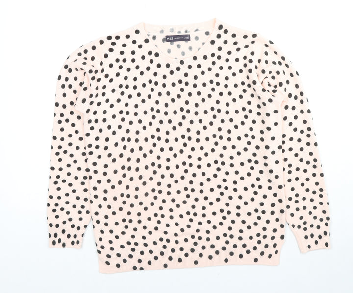 Marks and Spencer Womens Beige Round Neck Polka Dot Acrylic Pullover Jumper Size 14