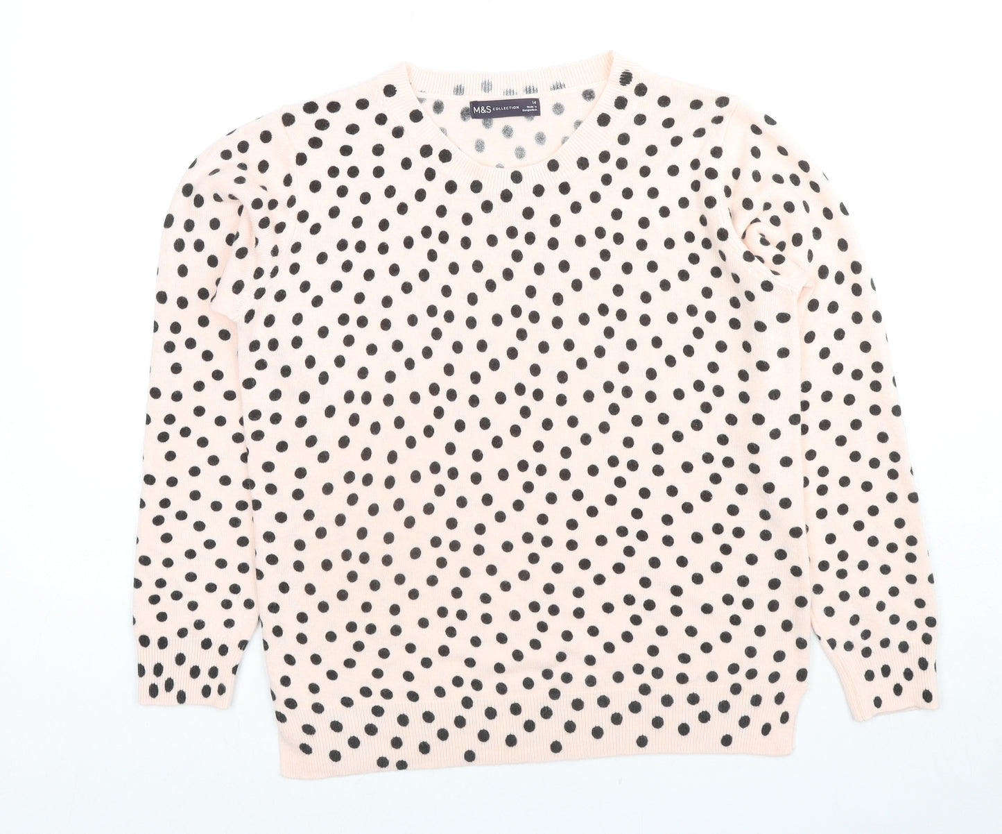 Marks and Spencer Womens Beige Round Neck Polka Dot Acrylic Pullover Jumper Size 14