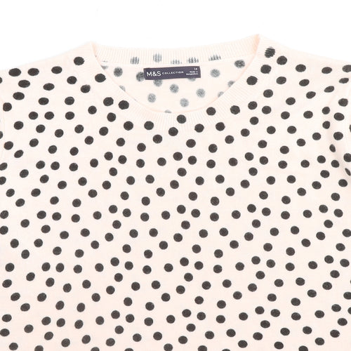Marks and Spencer Womens Beige Round Neck Polka Dot Acrylic Pullover Jumper Size 14