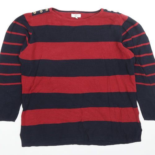 Country Casuals Womens Blue Round Neck Striped Cotton Pullover Jumper Size S