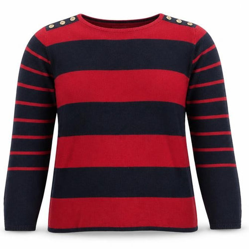 Country Casuals Womens Blue Round Neck Striped Cotton Pullover Jumper Size S