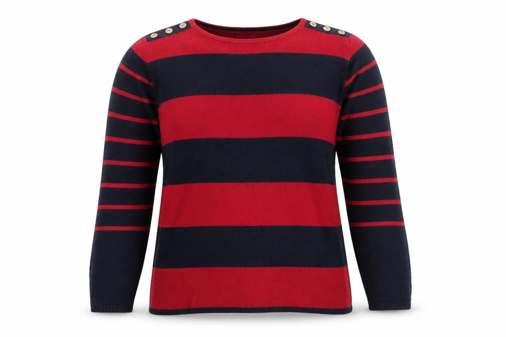 Country Casuals Womens Blue Round Neck Striped Cotton Pullover Jumper Size S