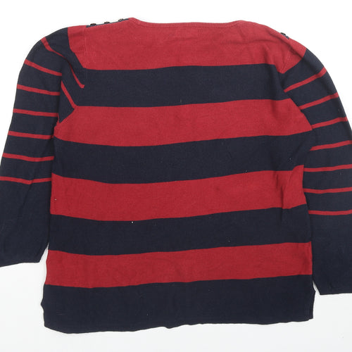 Country Casuals Womens Blue Round Neck Striped Cotton Pullover Jumper Size S