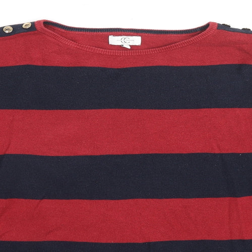 Country Casuals Womens Blue Round Neck Striped Cotton Pullover Jumper Size S
