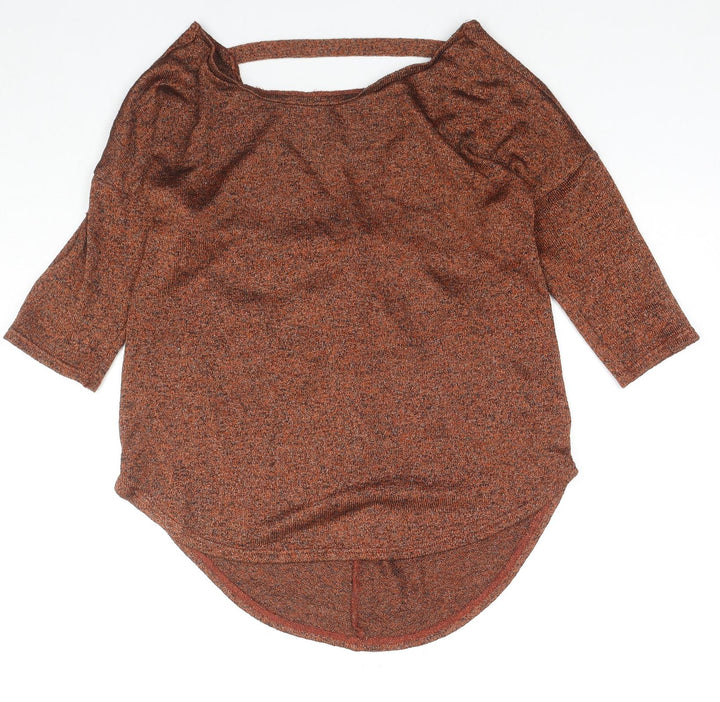 Miss Selfridge Womens Brown Boat Neck Polyester Pullover Jumper Size 10 - Cut Out Back Detail