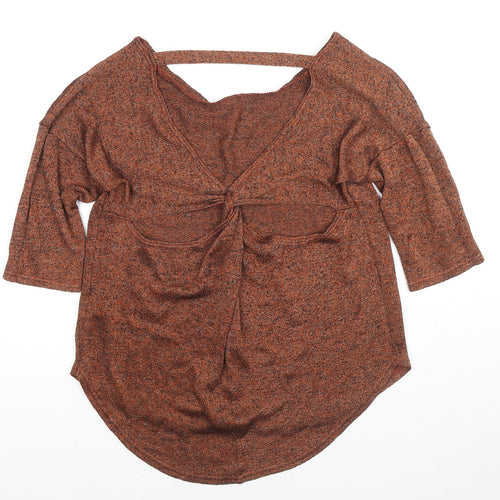 Miss Selfridge Womens Brown Boat Neck Polyester Pullover Jumper Size 10 - Cut Out Back Detail