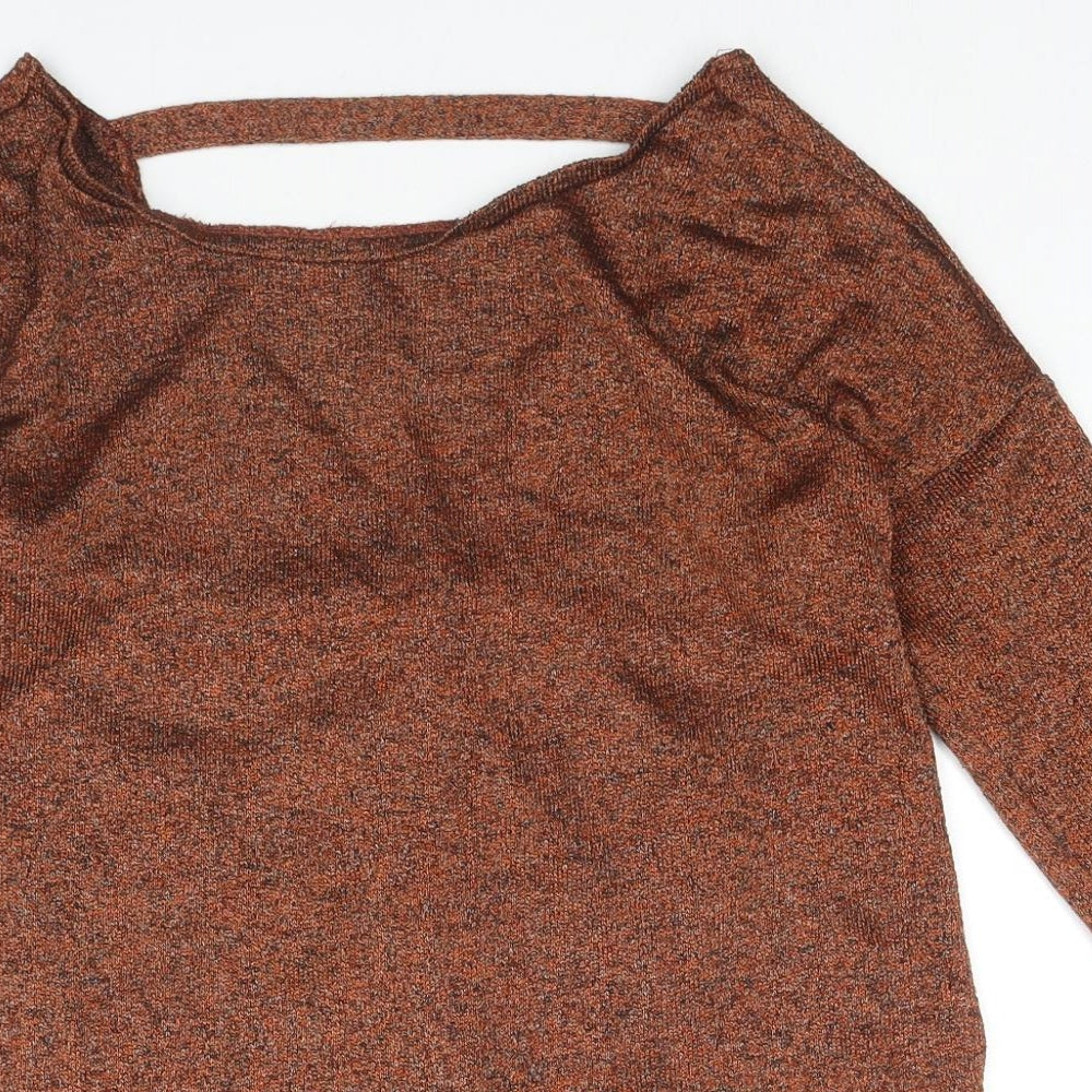 Miss Selfridge Womens Brown Boat Neck Polyester Pullover Jumper Size 10 - Cut Out Back Detail