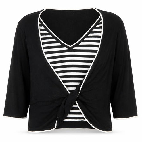 Kaliko Womens Black V-Neck Striped Viscose Pullover Jumper Size 16 - Knot Detail