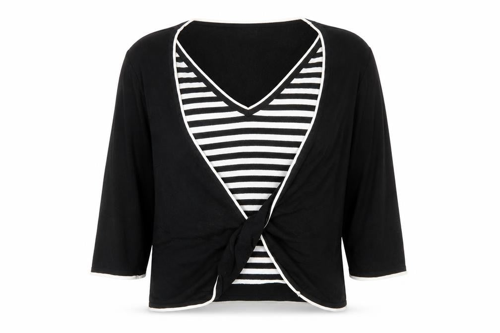 Kaliko Womens Black V-Neck Striped Viscose Pullover Jumper Size 16 - Knot Detail