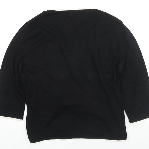 Kaliko Womens Black V-Neck Striped Viscose Pullover Jumper Size 16 - Knot Detail