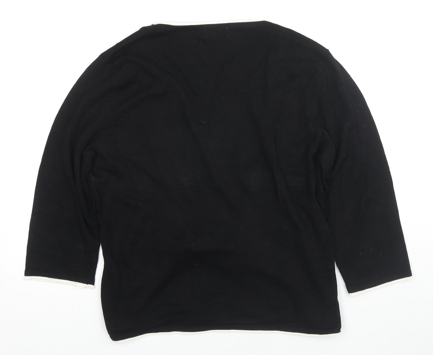 Kaliko Womens Black V-Neck Striped Viscose Pullover Jumper Size 16 - Knot Detail