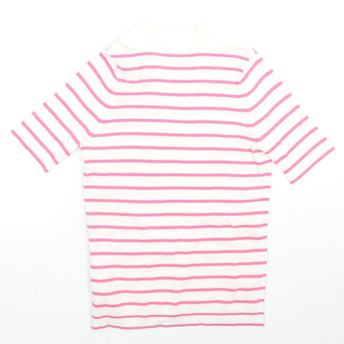 Marks and Spencer Womens White Striped Cotton Jersey Polo Size M Collared