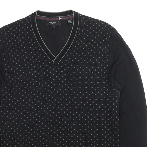 Ted Baker Mens Black V-Neck Polka Dot Lyocell Pullover Jumper Size S Long Sleeve - Label Size 2