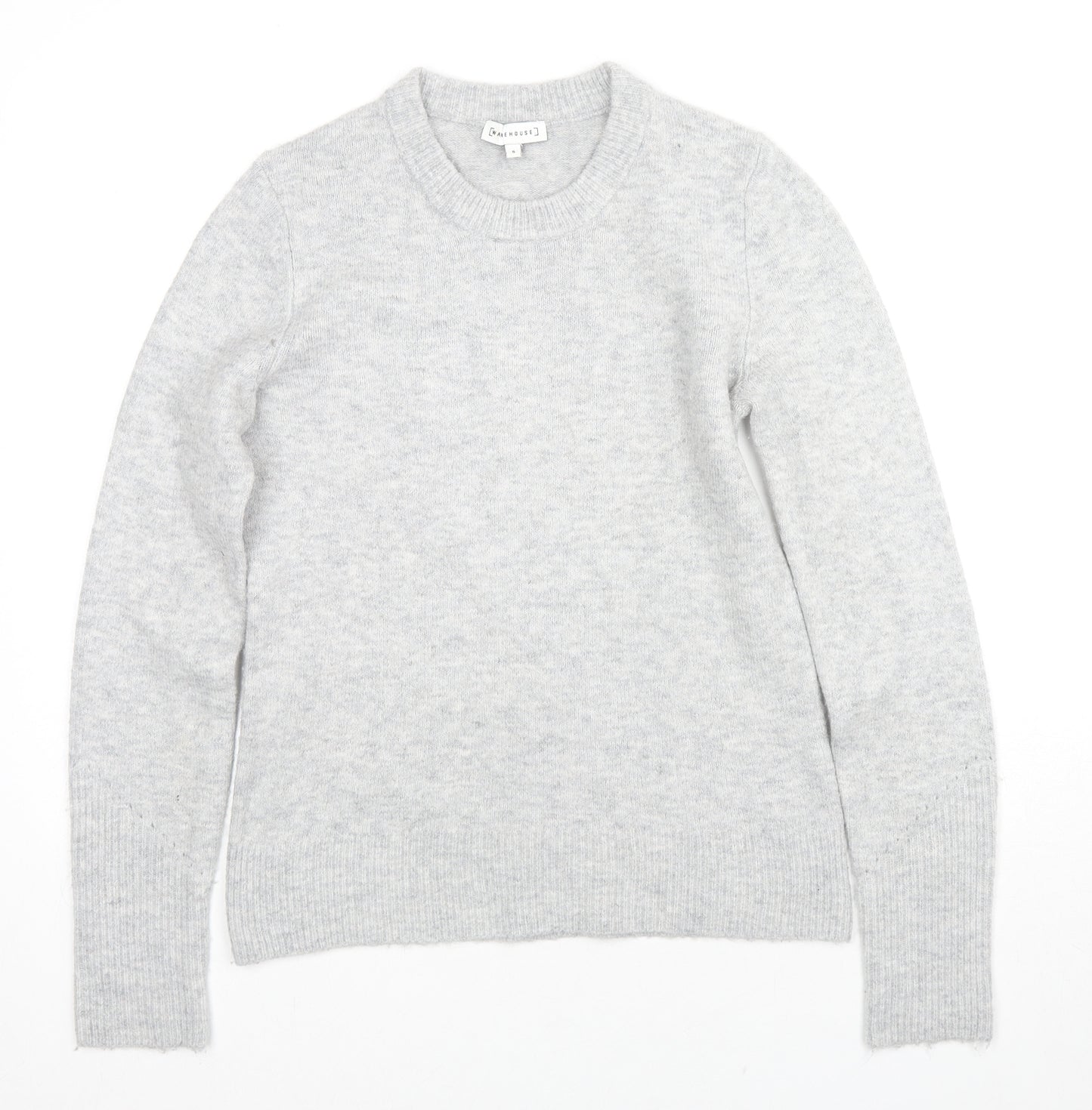 Warehouse Womens Grey Round Neck Acrylic Pullover Jumper Size 8