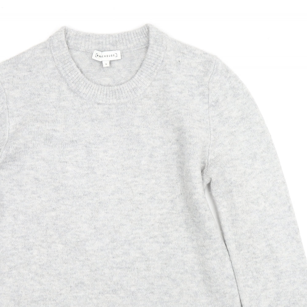 Warehouse Womens Grey Round Neck Acrylic Pullover Jumper Size 8