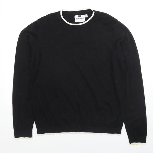 Topman Mens Black Round Neck Cotton Pullover Jumper Size M Long Sleeve