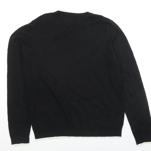 Topman Mens Black Round Neck Cotton Pullover Jumper Size M Long Sleeve