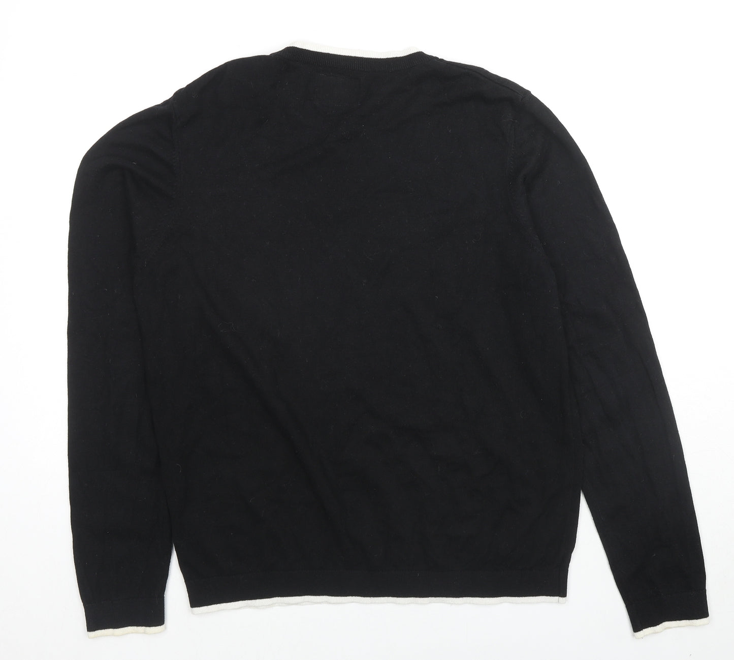 Topman Mens Black Round Neck Cotton Pullover Jumper Size M Long Sleeve