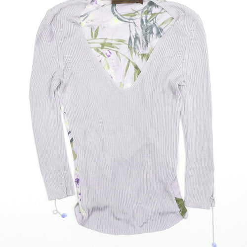 Fenn Wright Manson Womens Purple V-Neck Floral Viscose Pullover Jumper Size M - Sleeve Rock Detail