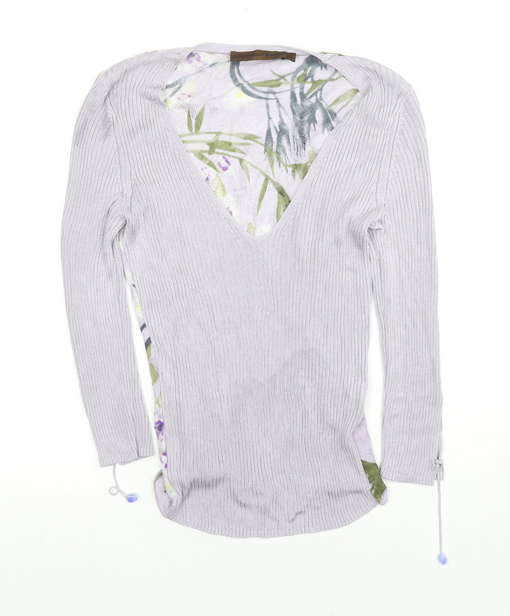 Fenn Wright Manson Womens Purple V-Neck Floral Viscose Pullover Jumper Size M - Sleeve Rock Detail