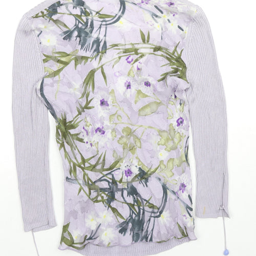 Fenn Wright Manson Womens Purple V-Neck Floral Viscose Pullover Jumper Size M - Sleeve Rock Detail