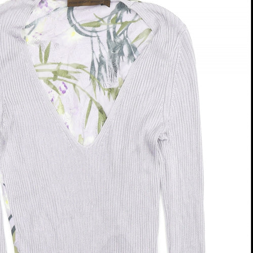 Fenn Wright Manson Womens Purple V-Neck Floral Viscose Pullover Jumper Size M - Sleeve Rock Detail
