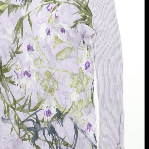 Fenn Wright Manson Womens Purple V-Neck Floral Viscose Pullover Jumper Size M - Sleeve Rock Detail