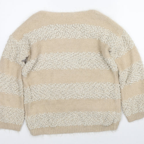 Stella Morgan Womens Beige Round Neck Striped Acrylic Pullover Jumper Size 10