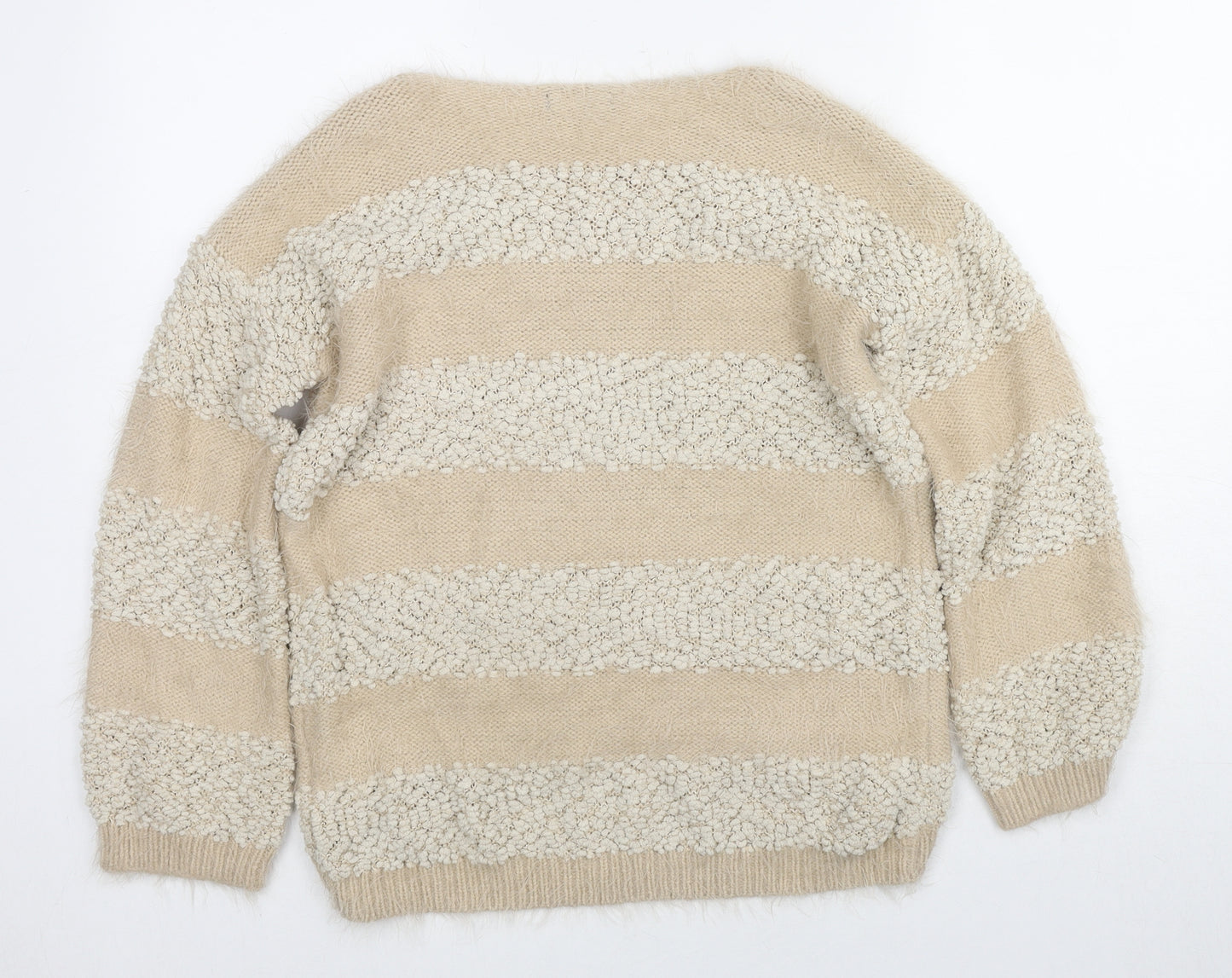 Stella Morgan Womens Beige Round Neck Striped Acrylic Pullover Jumper Size 10