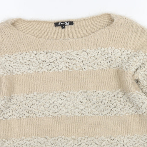 Stella Morgan Womens Beige Round Neck Striped Acrylic Pullover Jumper Size 10