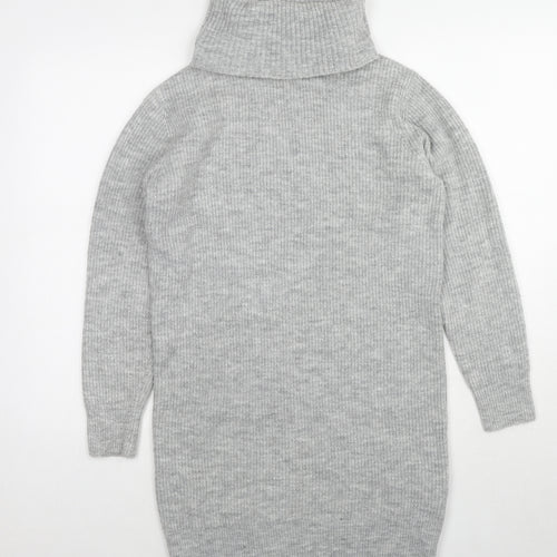 Miss Selfridge Womens Grey Roll Neck Acrylic Tunic Jumper Size XS
